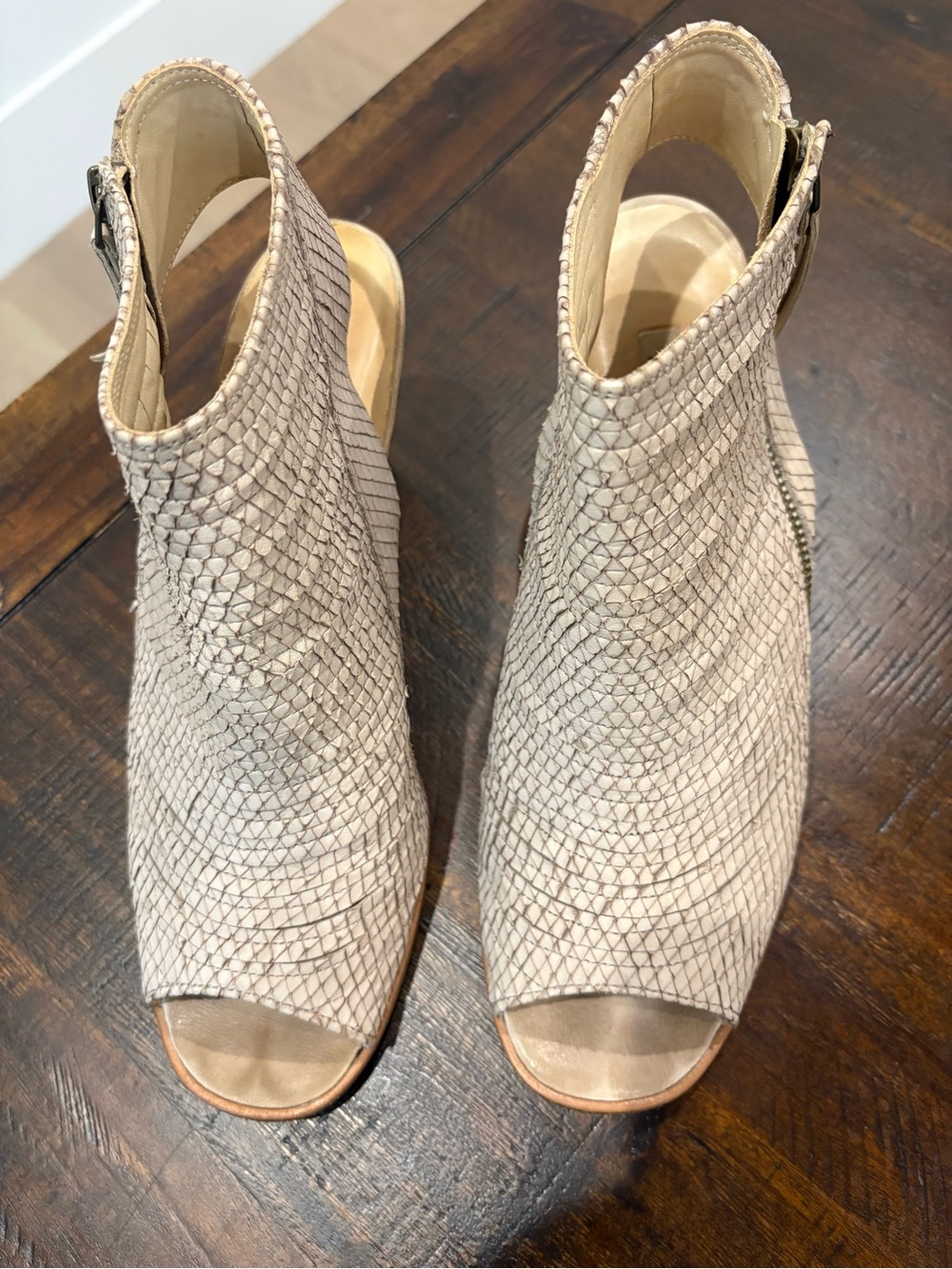 Womens Paul Green Open-Toe Textured Slingback Booties in Light Taupe